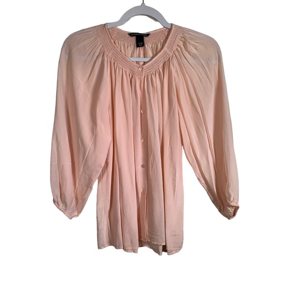 Victoria's Secret SILK Smocked Pink Blouse Top - Picture 1 of 11